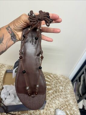 Universal Thread Brown Beaded Lace-Up Bohemian Sandals